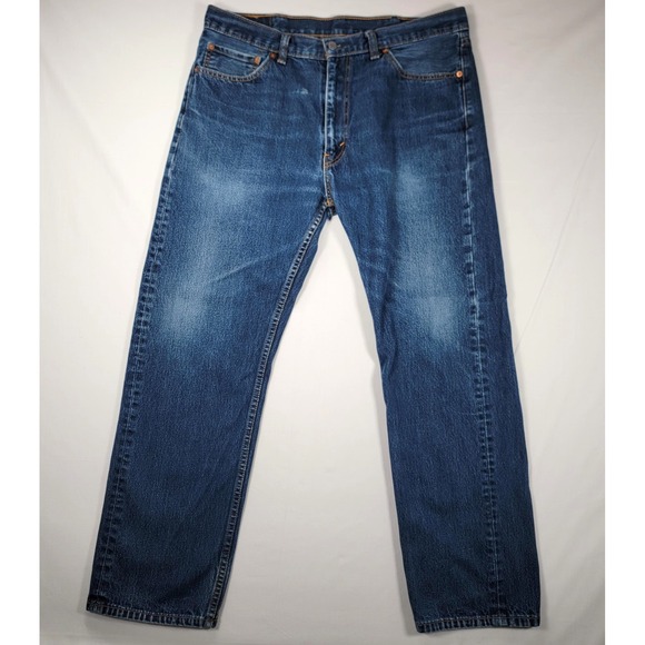 Levis 505 Jeans Mens 38x32 Blue Regular Fit Straight Leg Zip Fly Denim Red Tab - Picture 1 of 16